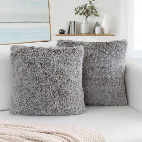 Lot de 2 Housse de coussin,housse de coussins de canapé, coussin décoratif housse moelleux doux, carré housse coussin canapé pour salon canapé chambre voiture,40 x 40 cm (gris) (1/5)