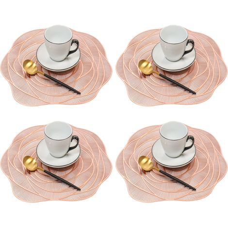 Ensemble de 4 sets de table ronds en PVC pressé à motif floral, pour la table à manger ou comme centre de table. (1/5)