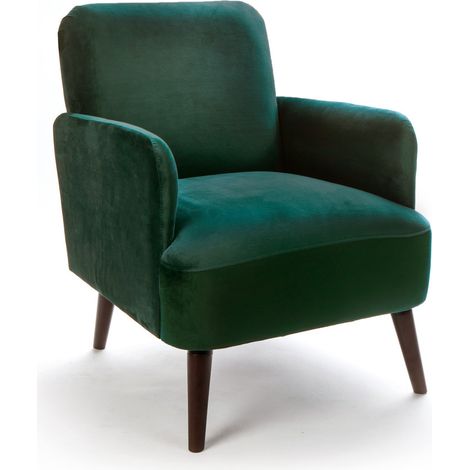 Fauteuil rétro en velours pieds bois foncé - Vert forêt - BROOKS