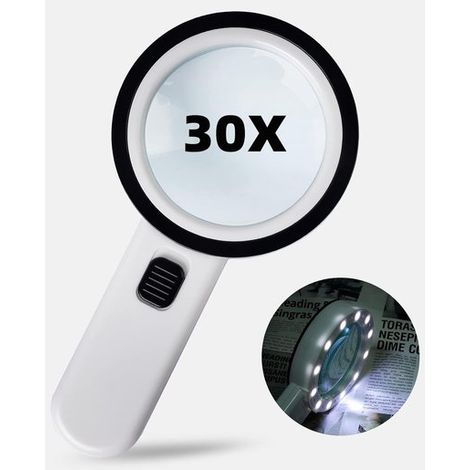 Lente d'ingrandimento illuminata, lente d'ingrandimento portatile 30x, lente d'ingrandimento illuminata a 12 LED, adatta a persone ipovedenti, anziani con degenerazione maculare, saldatura, ispezione,