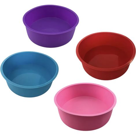 Moules à Cake en Silicone Moules à Cake Ronds 4 Pièces Moules à Cake en Silicone 6 Pouces 4 Pouces Antiadhésifs, Multicolores (1/4)