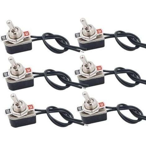 Lot de 6 interrupteurs à bascule professionnels, avec interrupteur à bascule en métal pré-câblé SPST 2 positions ON-OFF 2 broches pour voitures, camions et navires - 3 A 250 VCA / 6 A 125 VCA (1/4)