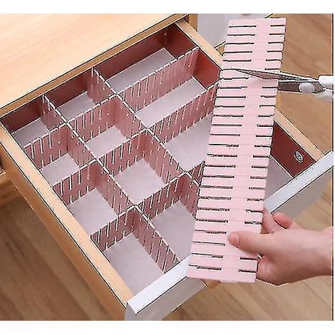 Set mit 12 ausziehbaren Schubladeneinsätzen für Kleidung (37 x 7 cm) PINK (1/3)