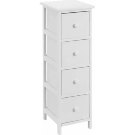 Chiffonier meuble de rangement - JUANIO - Blanc - 4 tiroirs - 26x32x82,5 cm (1/3)