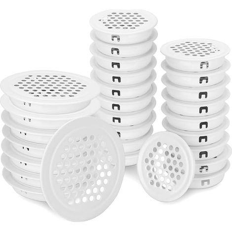 28 Pcs White 35mm and 53mm Round Air Vent Grille Stainless Steel Ventilation Grille Hole for Cabinets, Shoe Cabinets, Wardrobes (1/5)