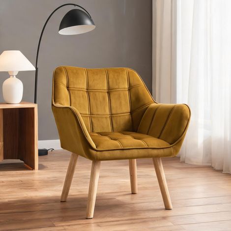 Fauteuil coloris jaune en polyester 67 x 61,5 x 71 cm (1/5)