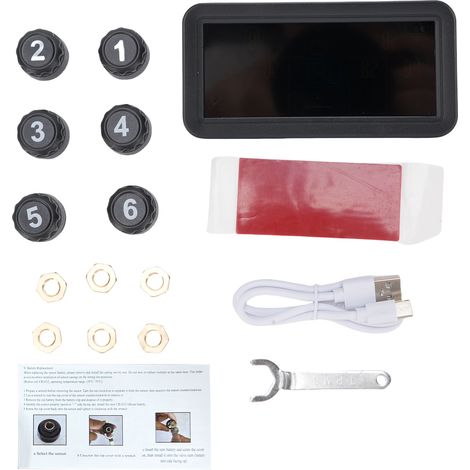 Ortviai Système de surveillance de pression des pneus avec 6 capteurs externes, écran LCD 4", charge solaire & USB-C, RV/camion (1/5)