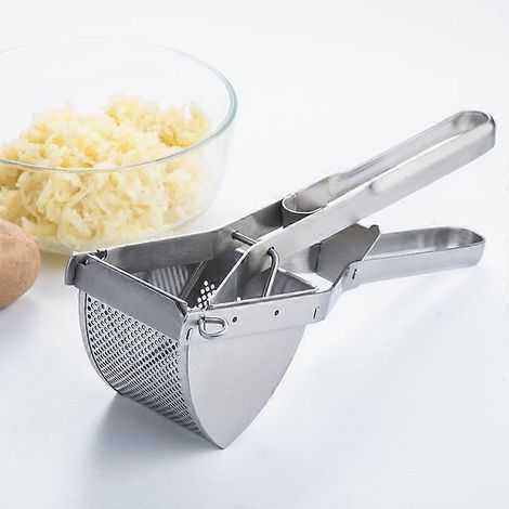 Presse-purée et presse-légumes en acier inoxydable robuste pour usage professionnel, idéal pour les aliments pour bébés, les fruits et autres aliments. Poignée ergonomique pour un confort optimal. (1/5)