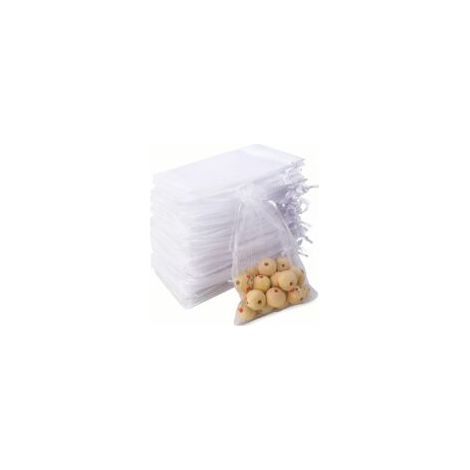 Lot de 100 sachets organza 10 x 15 cm – Pochette cadeau blanche avec cordon de serrage – Sacs à bonbons, bijoux et fleurs – Protection fruits (1/5)