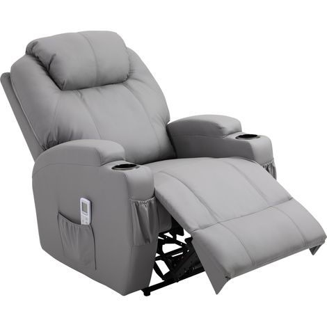 HOMCOM Massagesessel mit Liegefunktion, elektrisch verstellbarer Rückenlehne und Fußstütze, grauer Kunstlederbezug für Wohnzimmer, Schlafzimmer und Heimkino (1/5)