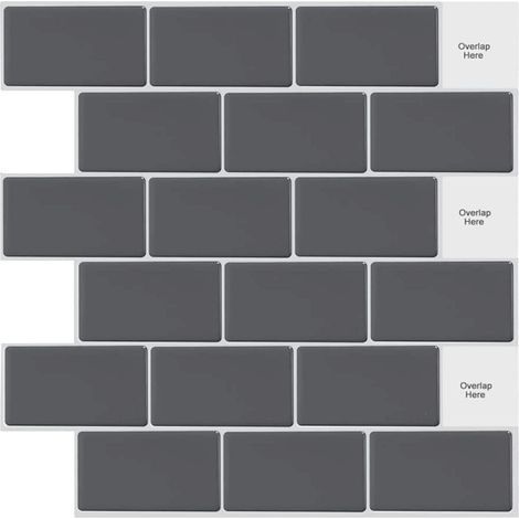 10 Feuilles Peel and Stick on Tiles Metro Subway Carrelage Mural Auto-Adhésif Gris Noir pour Cuisine Salle de Bains (12" x 12") (1/5)