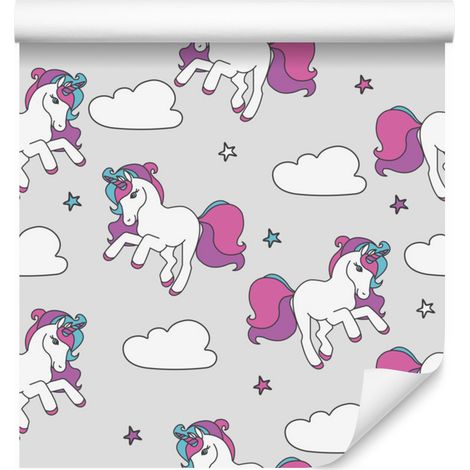Papel pintado de unicornios voladores para salón y dormitorio, 50x1000 cm. (1/5)