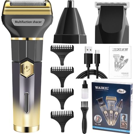 Rasoir Électrique Homme 3 en 1, Rasoir à Grille, Tondeuse Nez et Cheveux, Rechargeable, Kit de Rasage (1/5)