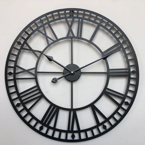 Horloge de jardin tout temps 40 cm Vintage Chiffres romains Rétro Minimaliste Fer Horloge d'extérieur Fonctionne avec des piles Silencieuse (1/5)