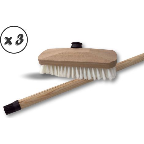 Balai brosse lave-pont synthétique - Monture bois - Douille vissante plastique - Quantité x 3 - Synthétique avec manche
