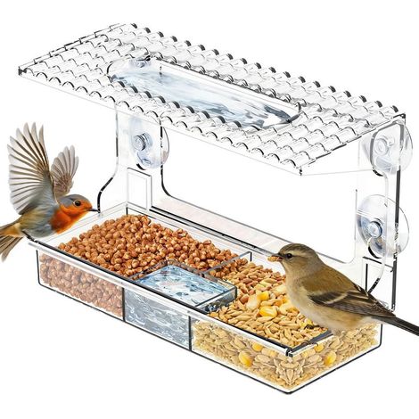Mangeoire fenêtre transparente – Plateau nettoyable, ventouses puissantes. Idéale pour observer les oiseaux sauvages près de chez vous. Cadeau original. (1/5)