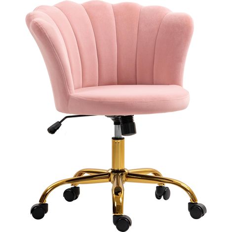 Chaise bureau en velours, chaise coiffeuse avec dossier en pétale, hauteur réglable, 69 x 64 x 80-90 cm, rose (1/5)