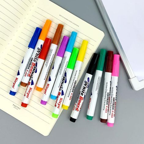 Set mit 12 wasserlöslichen Whiteboard-Markern für Kinder, in verschiedenen Farben, im OPP-Beutel. (1/5)