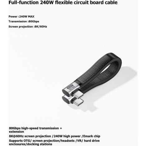 Câble USB4 Type-C - 80 Gbit/s - Charge PD 240 W - Vidéo 8K 60 Hz - Double Connecteur Coudé Latéral - 1 Pièce (1/5)