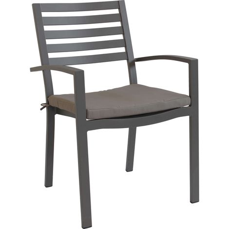 Poltrona impilabile da esterno giardino con struttura in alluminio braccioli e cuscino Dallas -  DarkGrey