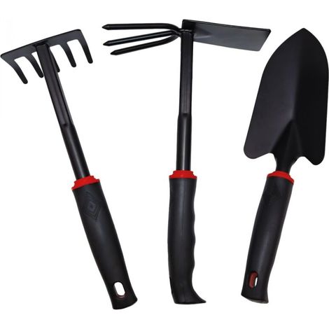 Lot de 3 Outils de Jardinage à Main en Acier Inoxydable - Noir