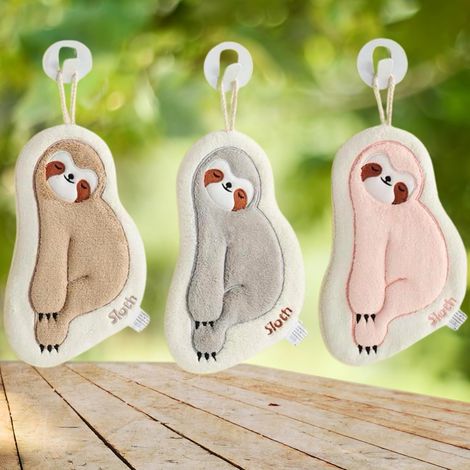 Ensemble de 3 serviettes à mains paresseux - Serviettes absorbantes mignonnes en polaire corail pour la cuisine et la salle de bain - Torchons amusants à motifs animaux, en microfibre douce, avec croc