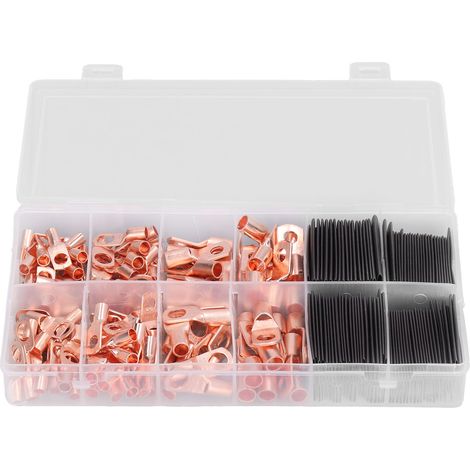 260 Pièces Cosses à Œillet en Cuivre AWG 4 6 8 10 12 avec Manchons Thermorétractables pour Bricolage (1/5)