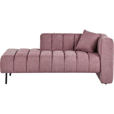Chaise longue de tela estilo moderno con patas negras y cojín adicional rosa derecho Lannils