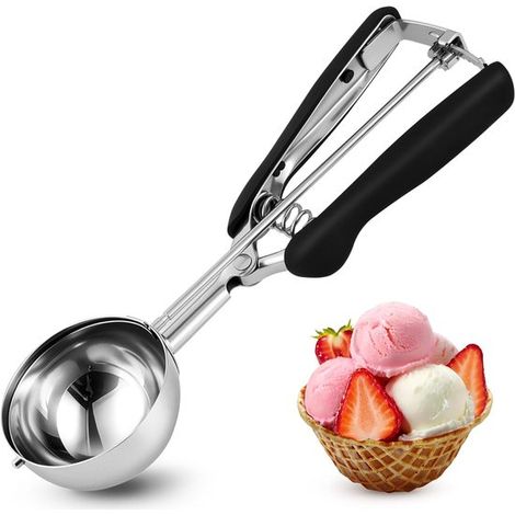 Grande paletta per gelato/biscotti da 6 cm in acciaio inox, con sistema di sgancio rapido, comoda da impugnare, ideale per porzionare il gelato. (1/5)