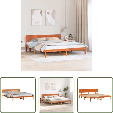 Lit pin massif - Cadre de lit avec tête de lit Brun cire 180 x 200 cm Pin massif (1/5)