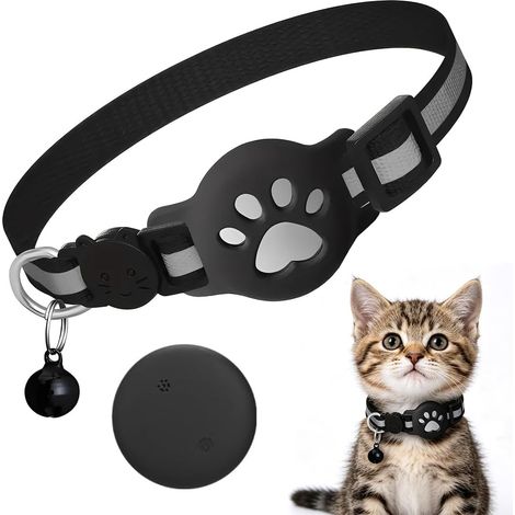 collier pour chat avec traceur GPS, étanche et résistant, réfléchissant la nuit, pour localiser votre animal (noir) (1/5)