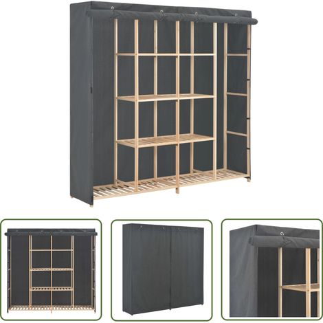 The Living Store Garde-robe Gris 173x40x170 cm Tissu - Armoire - Placard - Dressing - Meuble Rangement - Armoire Tissu (1/5)