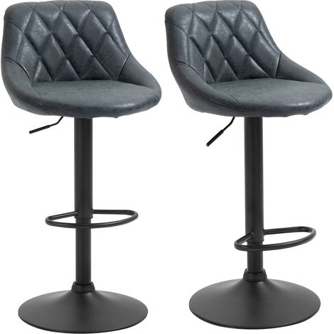 Lot de 2 tabourets de bar pivotants réglables en hauteur avec repose-pieds et base ronde 46 cm noir moderne (1/5)
