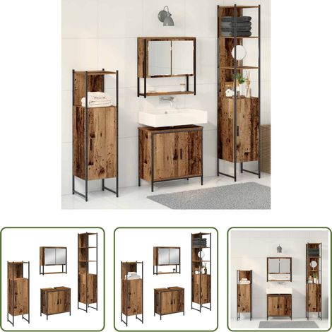 vidaXL Speicher - Badezimmermöbel Set mit Speicher 4 pcs Braun 33 x 33 x 185.5 cm (1/5)