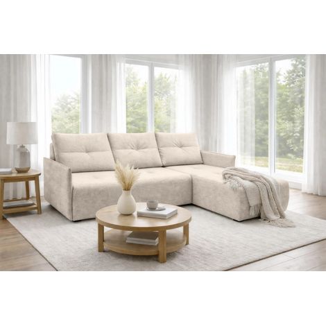 AX LIVING Ecksofa Damascus Beige mit Schlaffunktion Bettkasten Schlafsofa 212 cm rechts