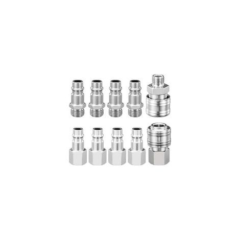 Raccord Rapide Air Comprimé Raccord Rapide Pneumatique 1/4", Raccordement du Soufflette Air Comprimé/Tuyau Compresseur D'air,Embout Accessoires Compresseur D'air,10 Pièces