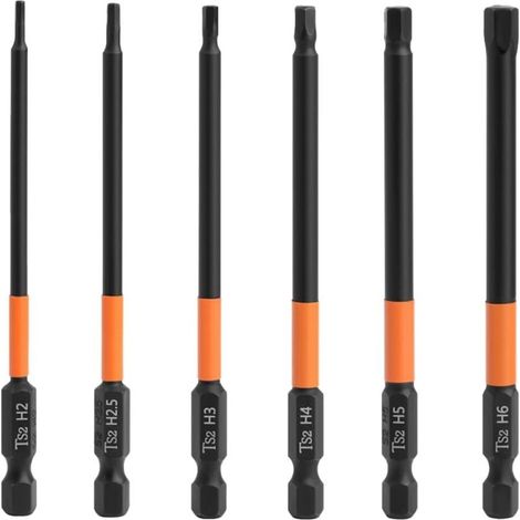 Lntyq 6pcs 100mm Embout Allen Visseuse Hex Tige Tournevis en Acier S2 Embouts de Tournevis Magnétiques à Queue de 1/4 Pouce