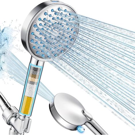 Cobbe Duschkopf mit Filter und Handbrause, Hochdruck-Duschkopf mit 7 Strahlarten, Filter für hartes Wasser – entfernt Chlor – reduziert trockene, juckende Haut, patentiertes Paddel-Schaltsystem, Chrom (1/5)