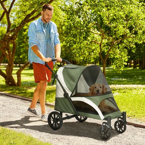 Chariot pour chiens, poussette pliante pour grands chiens et chats jusqu'à 30 kg, poussette pour chats avec coussin, fenêtres en maille, portes, sac de rangement, chariot pour chats avec laisses de sé (1/5)