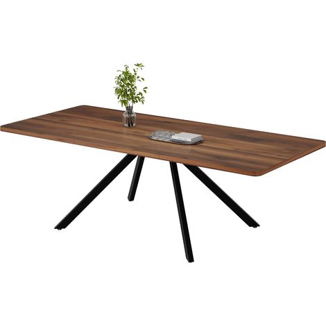 Table à manger extensible noyer, 160/200/240x90 cm, pieds métal, rectangulaire, pour 6 à 10 personnes, design épuré (1/5)