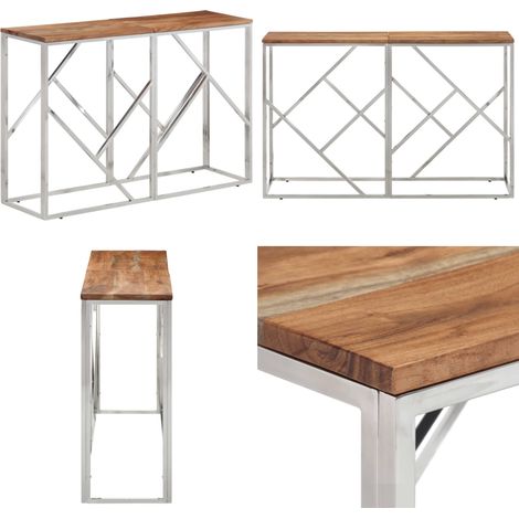 Table console argenté acier inoxydable et bois massif d'acacia - Table Basse - Table D'appoint - Table Console - Meubles Salon - Décoration Intérieur - Home & Living (1/5)