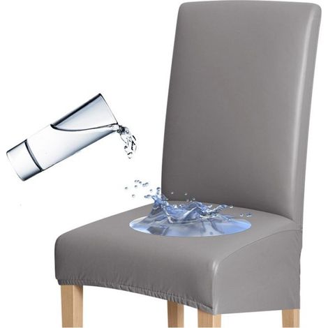 Housse Pour Chaise - Eco-cuir - Hauteur Dossier 50-70 Cm - Gris - 1 Piece (1/5)