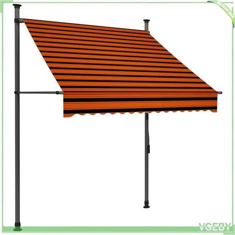 Auvent rétractable manuel - FAFEICY - 150 cm - Orange et marron - LED solaire intégrée - Tissu polyester hydrofuge (1/5)