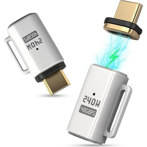 Pack of 2 magnetic USB-C adapters, 24-pin USB4 male to female, 240W, 48V/5A, 8K @ 60Hz video transmission, 40Gbps data transfer, white (1/5)