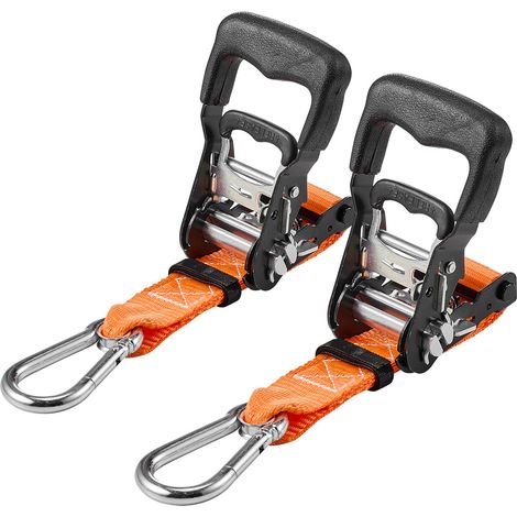 Sangle à Cliquet 3,8 cm x 1,8 m Sangle d'Arrimage Lot de 2 Sangles de Chargement Fixation pour Déménagement Remorques Motos Kayaks Toit Voiture, avec Mousquetons Résistance à la Rupture 1100 kg (1/5)
