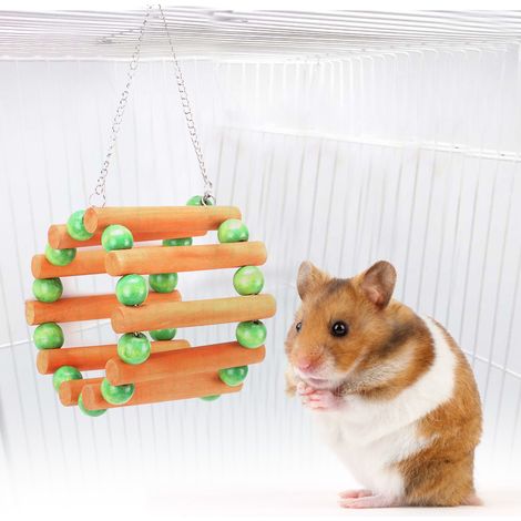 Petit hamster en bois avec balançoire en forme de grande roue et nid en coton pour l'hiver, avec crochet. (1/5)