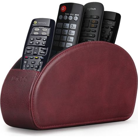Londo Porta Telecomandi con 5 scomparti - Per contenere telecomandi di TV, stereo, decoder, DVD, Blu-Ray - in Vera Pelle con fodera interna in suede. Adatto per salotto o camera da letto (1/5)