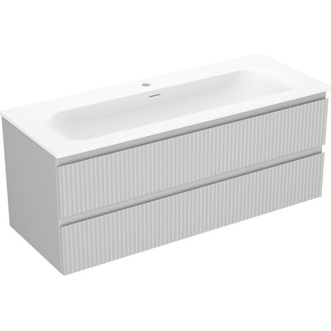 Mexen Rivel 120 cm Badezimmerunterschrank mit Waschbecken Vela, 2 Schubladen, geriffelt, grau matt/weiß matt - 91A20-12047-2-BF