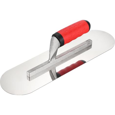 Double Round Drywall Trowel 14" x 4", 402 Stainless Steel Concrete Finishing Trowel Hand Tool For Painting Art Plastering With TPE Handle, For Concrete Cement, Silver (1/5)