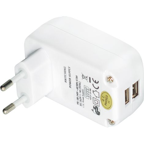 Transmedia Anschluss de Stromversorgung de 2 x 1000 mA out: 2 x USB 100 - 240 V/5 V, White Bright ne2usbwl (1/3)